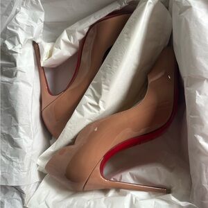 Christian Louboutin Beige Heels with Signature Red Soles (Hot Chick)